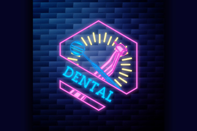 Vintage dental emblem glowing neon sign