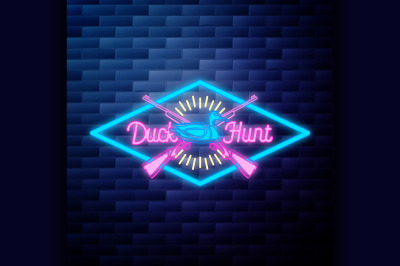 Vintage hunting emblem glowing neon sign