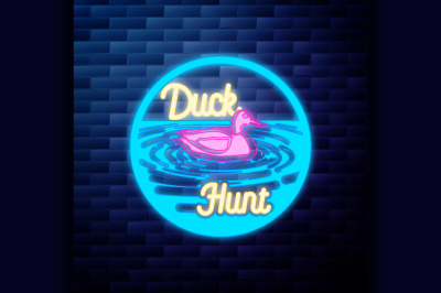 Vintage hunting emblem glowing neon sign