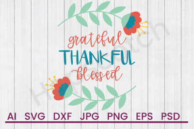 Folk Flower Frame Grateful Thankful Blessed - SVG File, DXF File