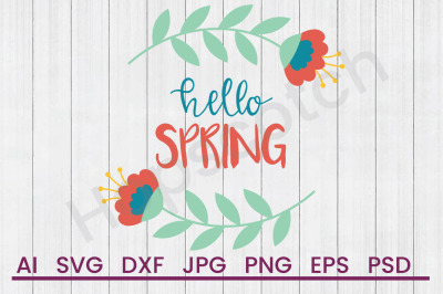 Folk Flower Frame Hello Spring - SVG File,DXF File