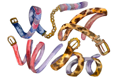 Chains, leather belts Watercolor png