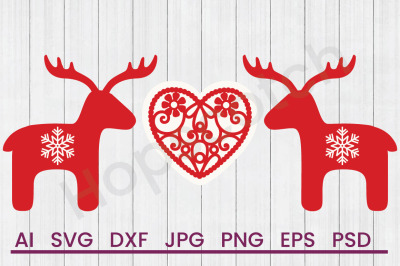 Scandi Christmas Reindeer Border SVG File, DXF file