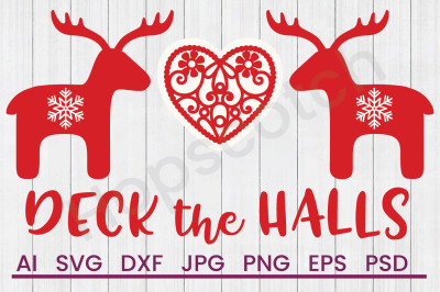 Scandi Christmas Reindeer Border Deck Halls - SVG File, DXF File
