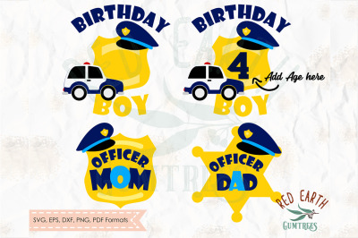 Police Birthday theme, officer mom, officer dad SVG, PNG, EPS, DXF