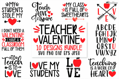 Teacher Valentine, 10 Designs Bundle, SVG PNG DXF Cut Files