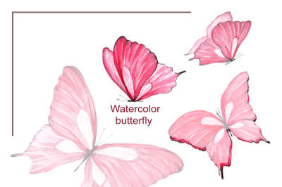 Watercolor pink butterflies