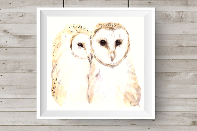Love and Owls - Watercolor Illustration/ Print