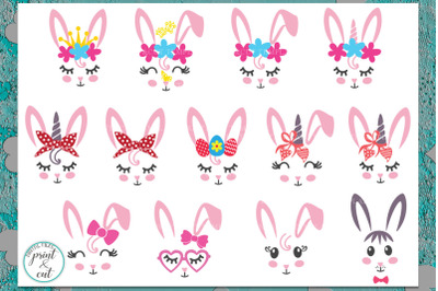 Bunny Rabbit faces with Flowers Unicorn Horn Crown Bandana  clip art