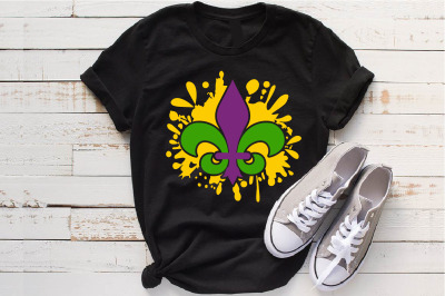 Fleur de Lis Mardi ink Splash Gras SVG Louisiana Fat Tuesday 1262s