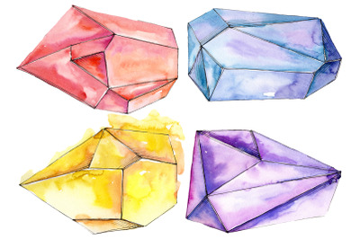 Crystals red yellow blue Watercolor png