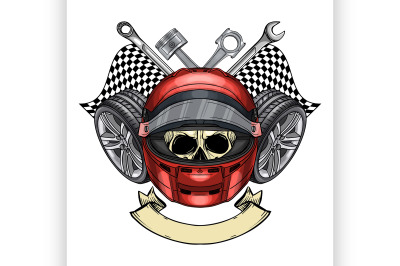 Racer skull with helmet