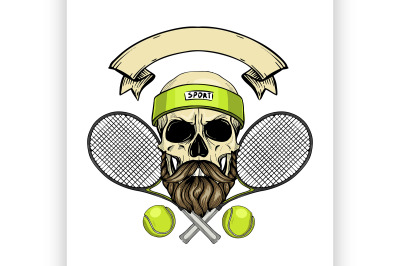 Skull with tennis racquets