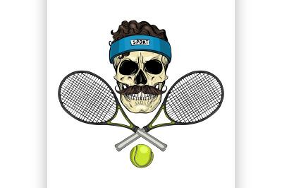 Skull with tennis racquets