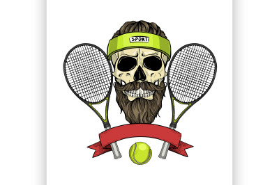 Skull with tennis racquets