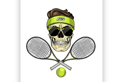 Skull with tennis racquets