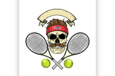 Skull with tennis racquets