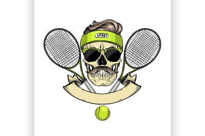 Skull with tennis racquets