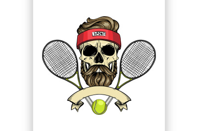 Skull with tennis racquets