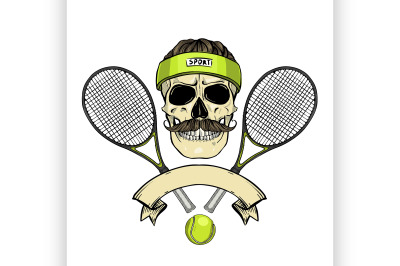 Skull with tennis racquets