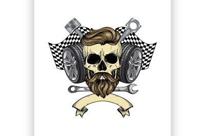 Racer skull with helmet