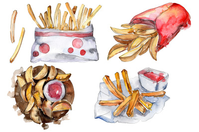 French fries with sauce Watercolor png