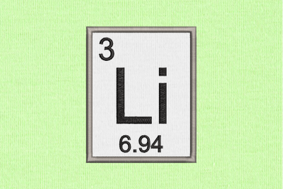 Periodic Table Element 3 Li Lithium | Applique Embroidery