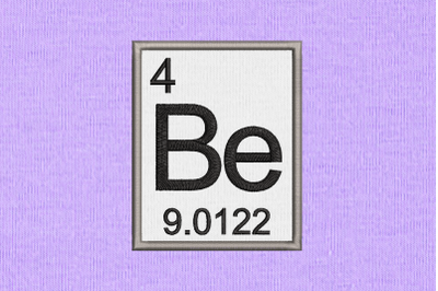 Periodic Table Element 4 Be Beryllium | Applique Embroidery