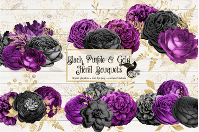 Black Purple and Gold Floral Bouquets