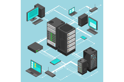 Data network management vector isometric map with business networking