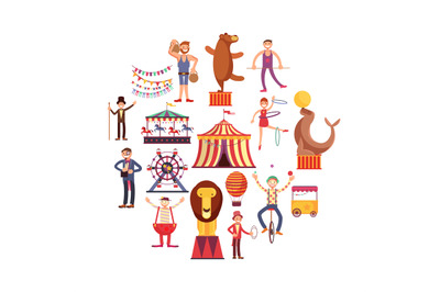 Circus carnival flat vector icons in circle design