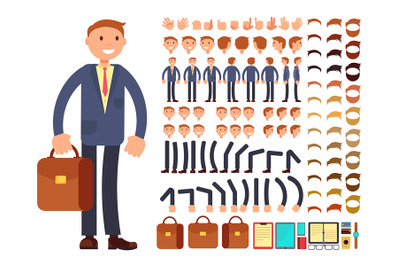 Cartoon businessman customizable vector character set. Constructor of