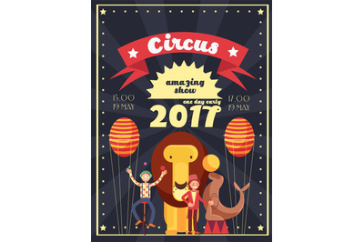 Retro circus entertainment, carnival and holiday show vector poster an