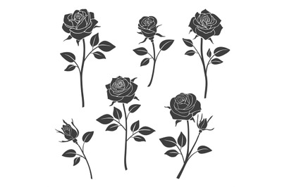 Rose buds vector silhouettes. Flowers design elements