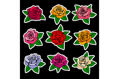 Roses fashion vector patches and stickers in nineties style design