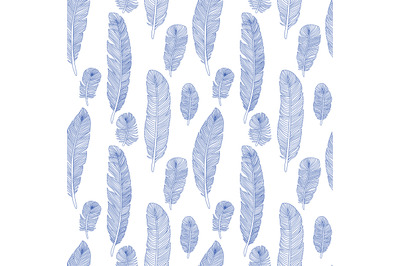 Vector seamless vintage pattern with hand drawn flying feathers