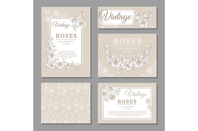 Classic wedding vintage invitation cards with roses and floral element