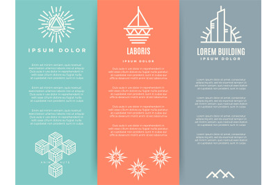 Vintage minimal geometric brochure flyers template with linear logos