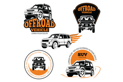 Off-road vehicle labels or logos set isolated on white background