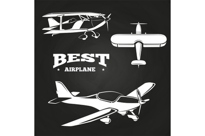 White airplanes collection on chalkboard design