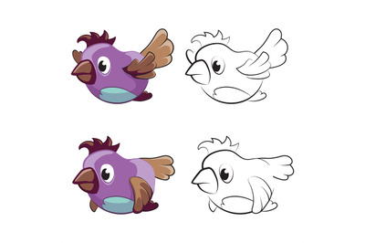 Childrens coloring page with flying cartoon birds - flying birds for c