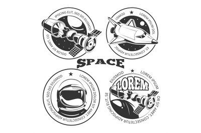 Space labels set - labels or logo with shuttle