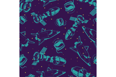 Space seamless pattern with shuttle&2C; international space station and s