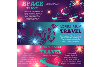 Space travel banners template with shuttle