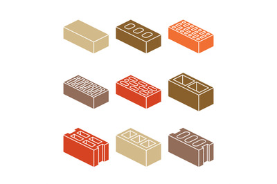 Building and contruction materials icons - colorful bricks on white ba