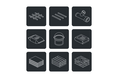 Building and contruction materials icons set