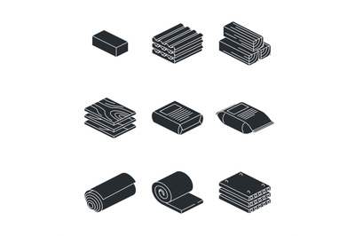 Building and contruction materials icons set on white background
