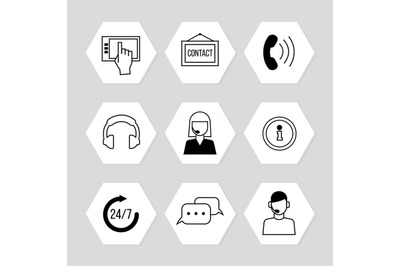 Contact centre or online support icons set