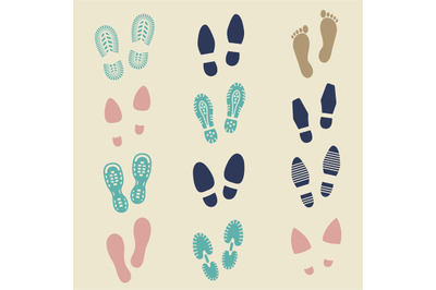 Colorful footprints - female, male and sport shoe