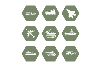 Military transportation icons set - army icons design